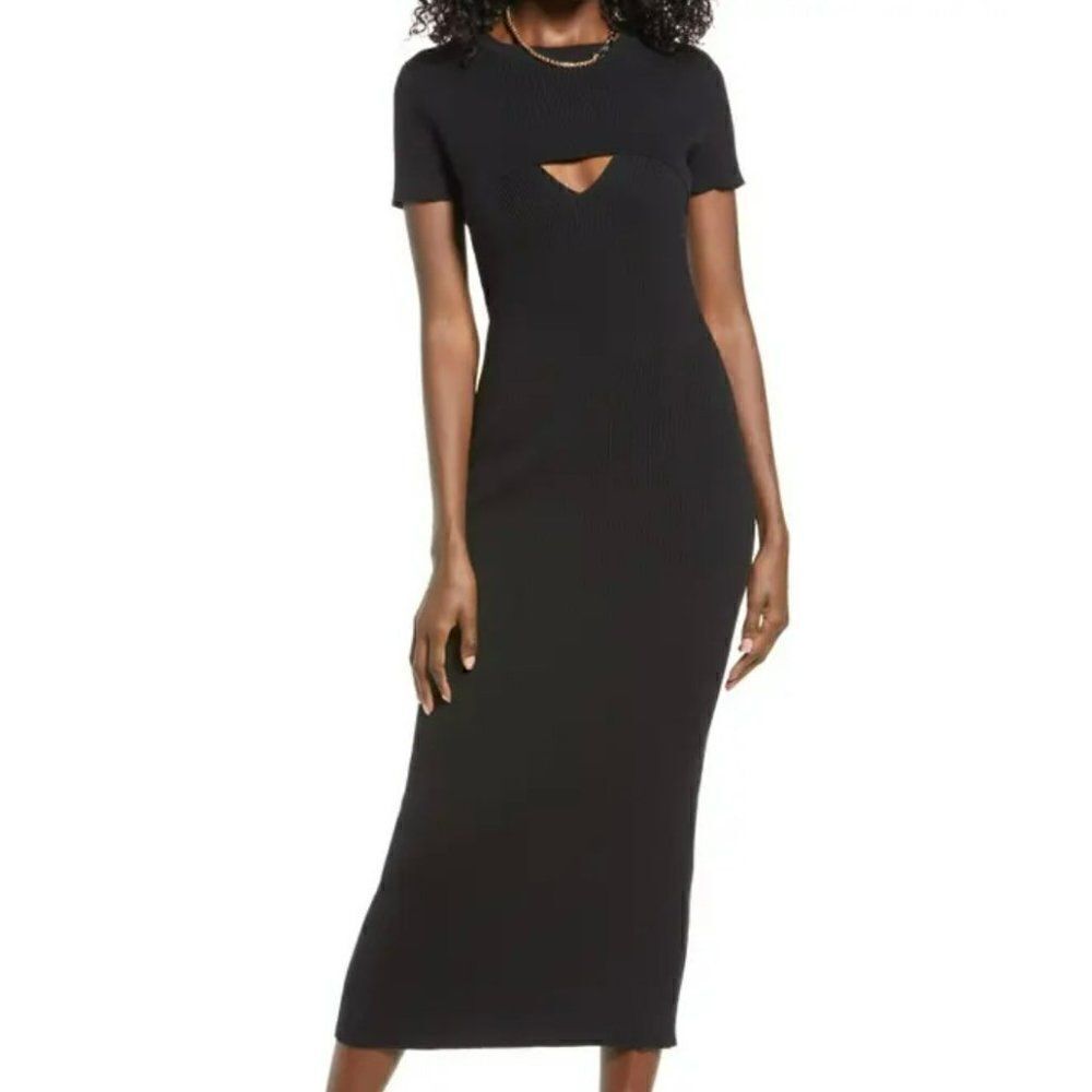 Open Edit Crop Top Maxi Sweater‎ Dress Short Sleeves Black ED453665MI Women XL